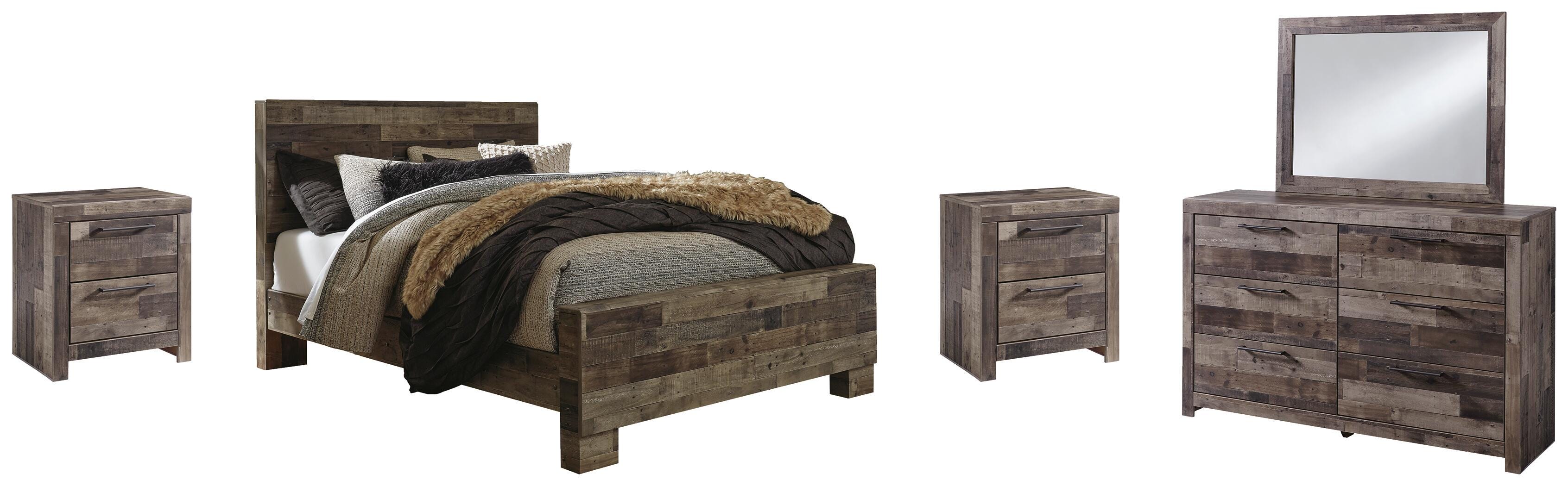Derekson Panel Bed with Mirrored Dresser and 2 Nightstands