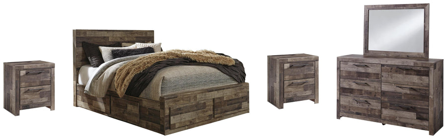 Derekson Panel Bed with 4 Storage Drawers with Mirrored Dresser and 2 Nightstands