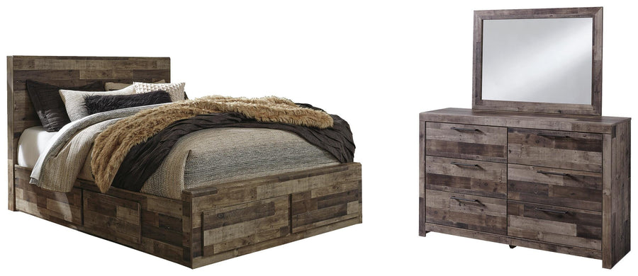 Derekson Panel Bed with 4 Storage Drawers with Mirrored Dresser