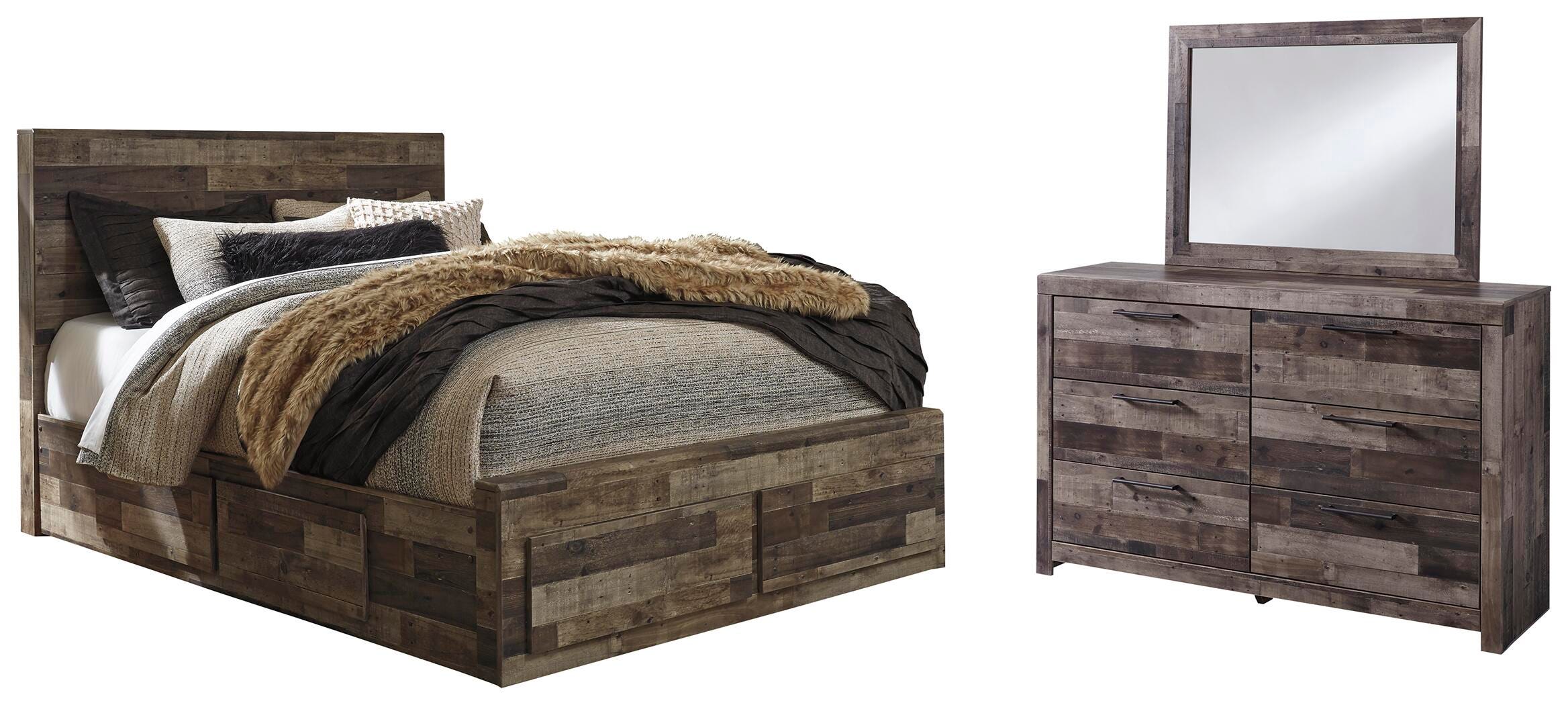 Derekson Panel Bed with 6 Storage Drawers with Mirrored Dresser