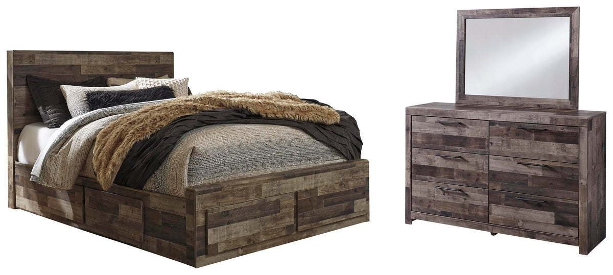 Kensley Panel Bed with 6 Storage Drawers with Mirrored Dresser