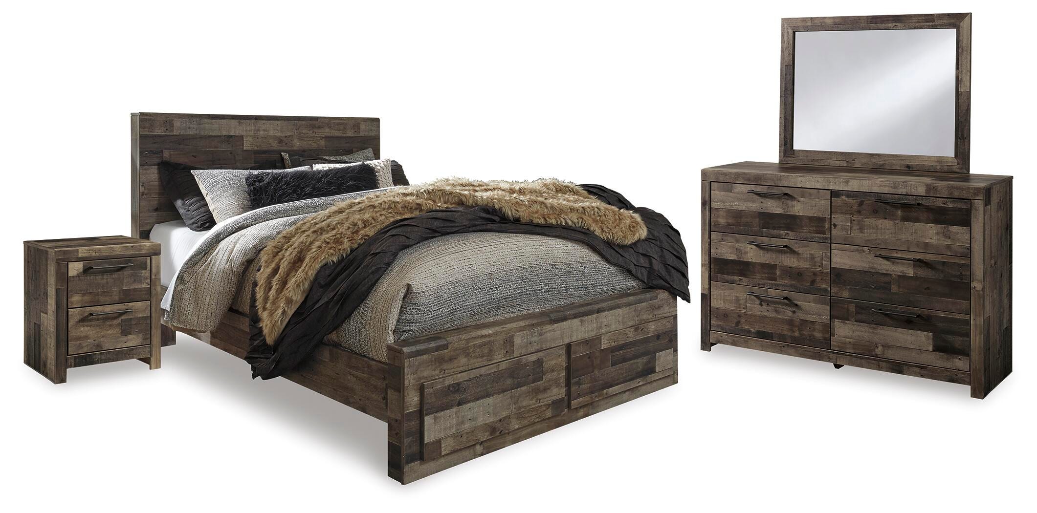 Derekson Panel Bed with 2 Storage Drawers with Mirrored Dresser and Nightstand