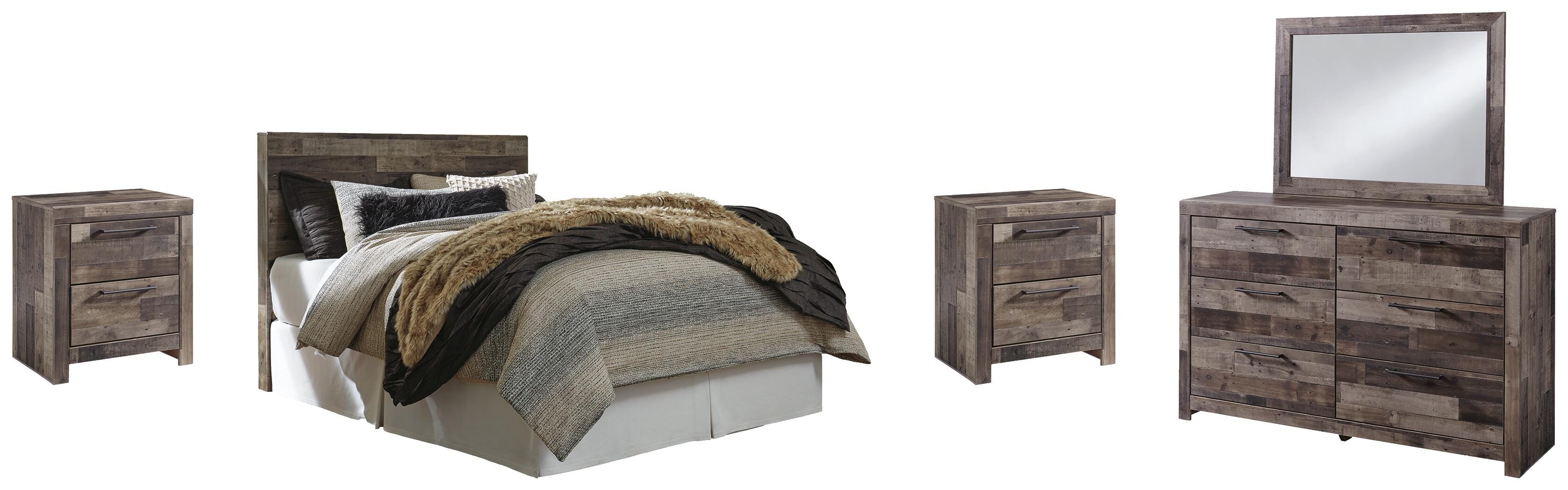 Derekson Panel Headboard with Mirrored Dresser and 2 Nightstands