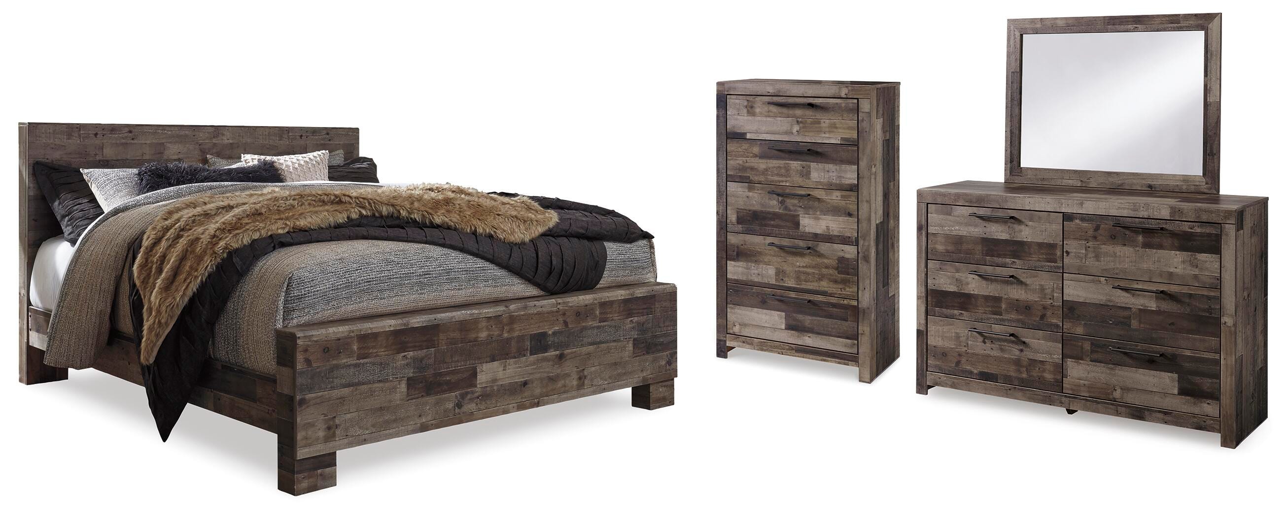 Derekson Panel Bed with Mirrored Dresser and Chest