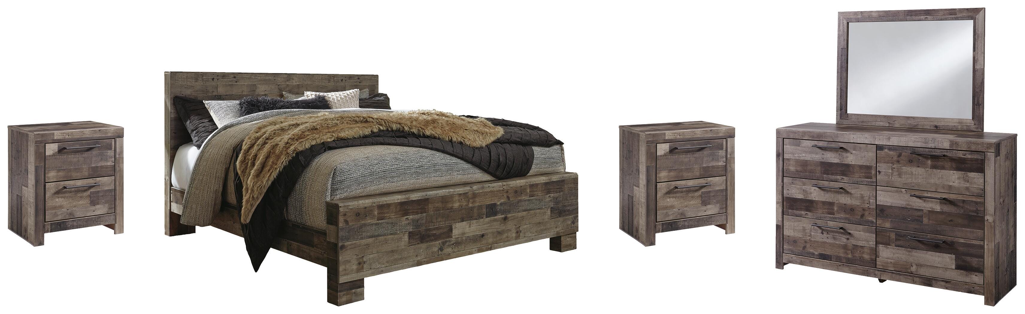 Derekson Panel Bed with Mirrored Dresser and 2 Nightstands