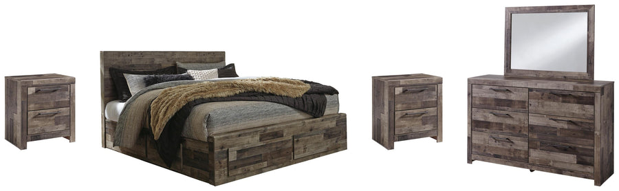Derekson Panel Bed with 6 Storage Drawers with Mirrored Dresser and 2 Nightstands
