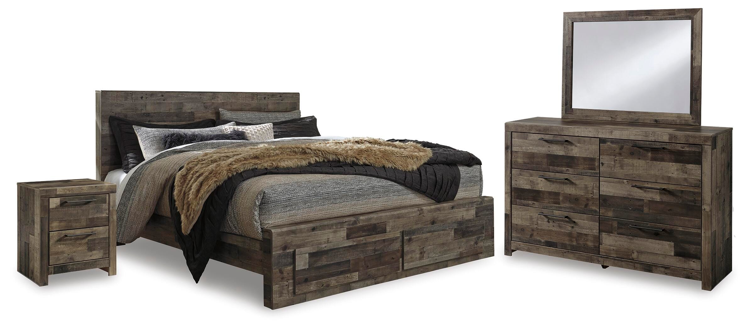 Derekson Panel Bed with 2 Storage Drawers with Mirrored Dresser and Nightstand