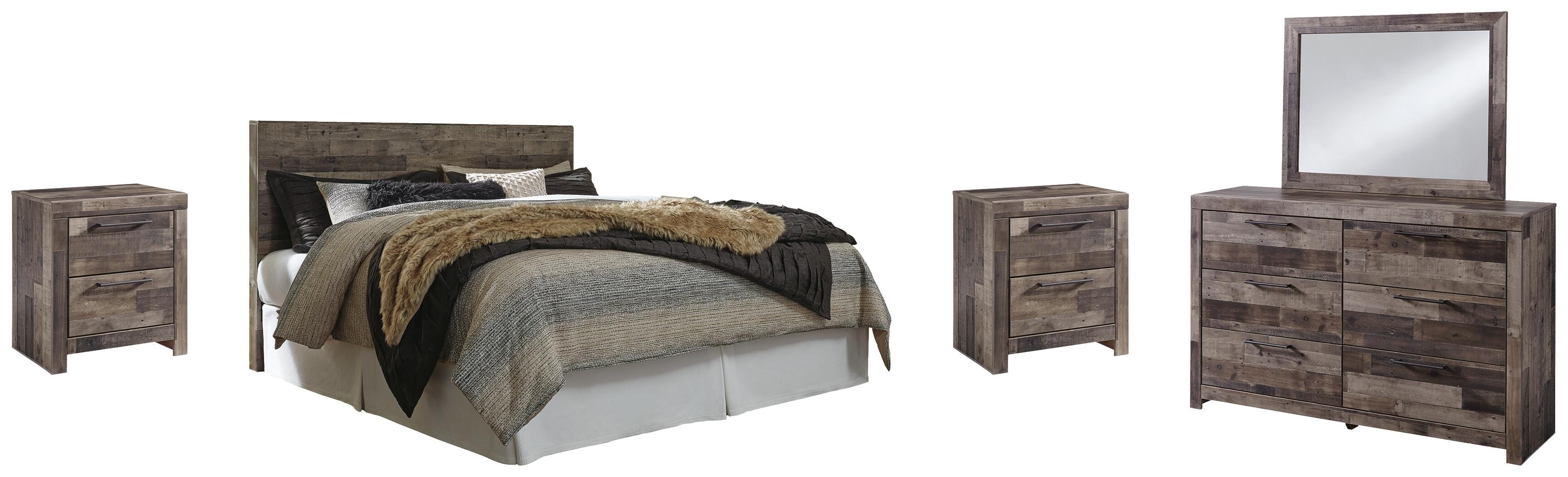 Derekson Panel Headboard with Mirrored Dresser and 2 Nightstands
