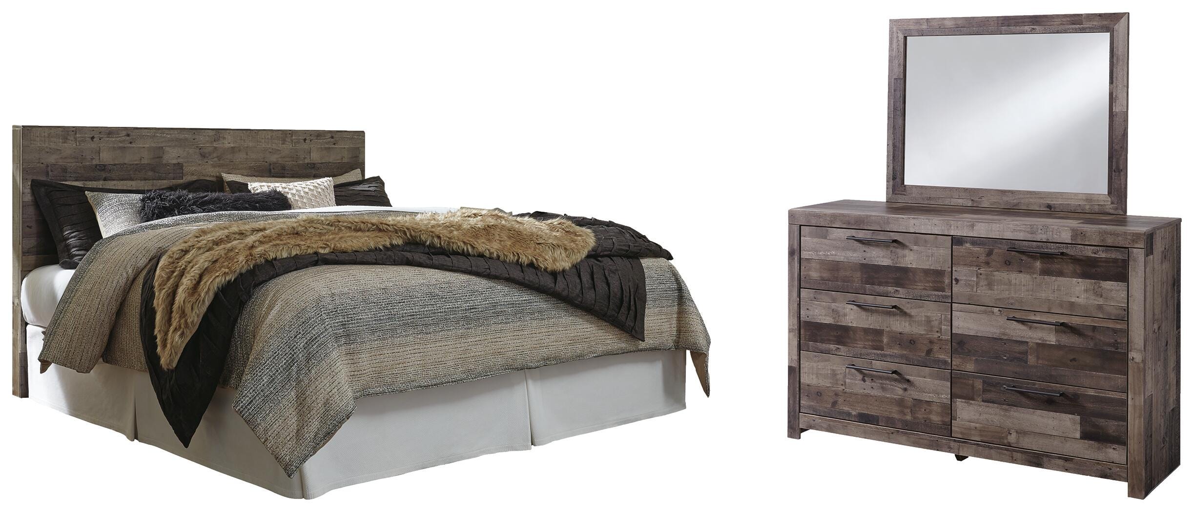 Derekson Panel Headboard with Mirrored Dresser