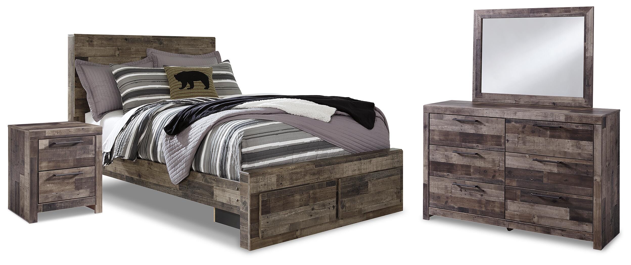 Derekson Panel Storage Bed, Dresser, Mirror and Nightstand