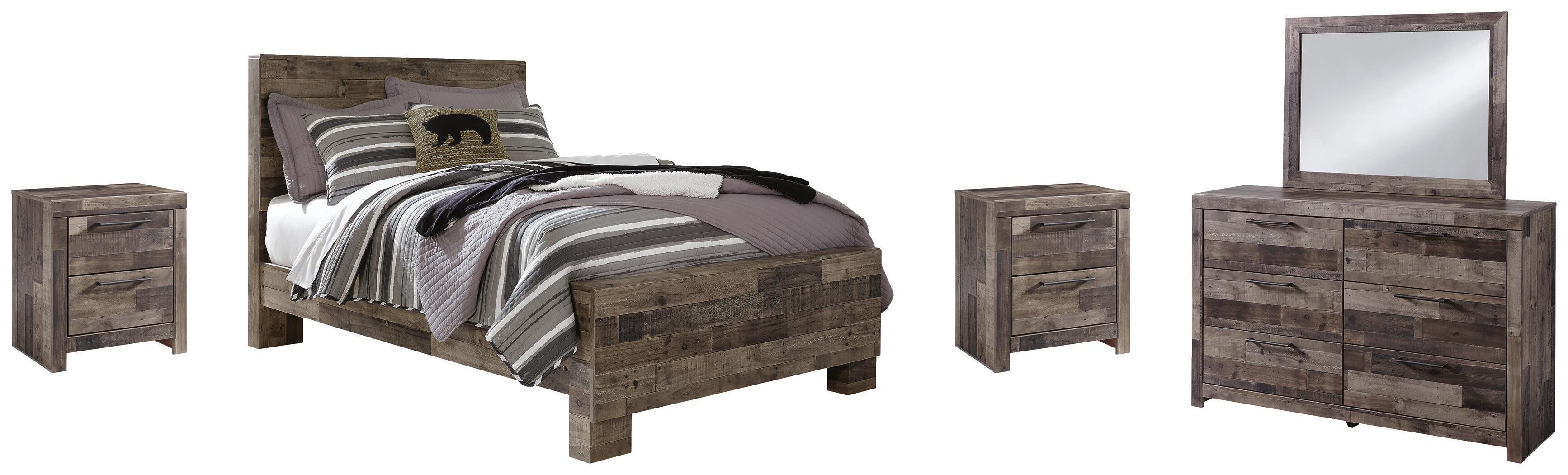 Derekson Panel Bed with Mirrored Dresser and 2 Nightstands