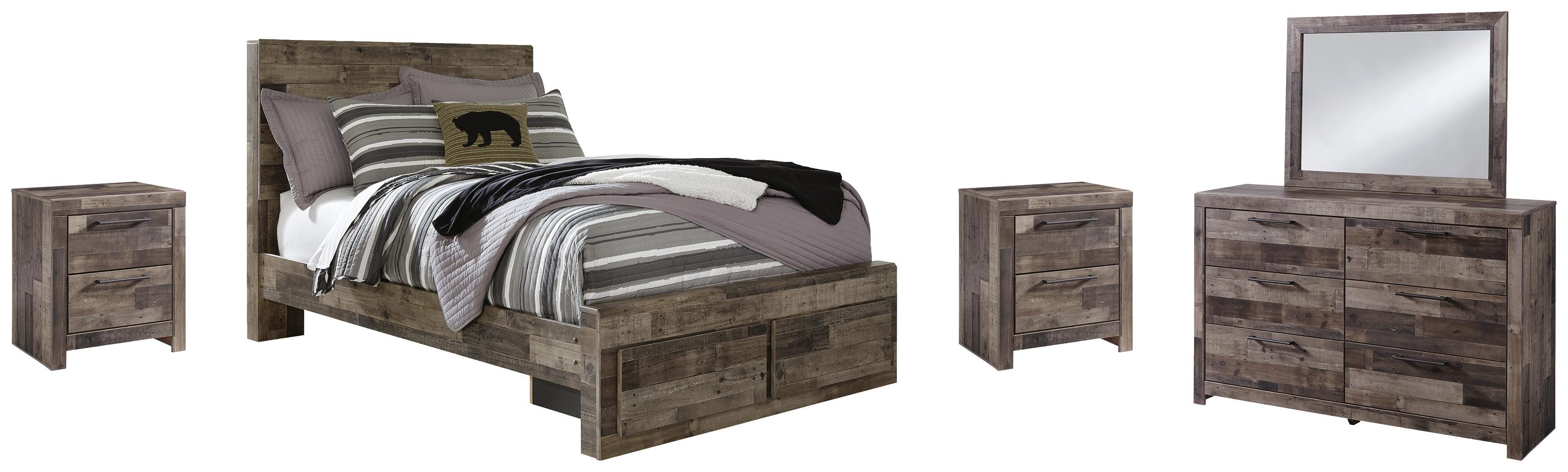 Derekson Panel Bed with 2 Storage Drawers with Mirrored Dresser and 2 Nightstands