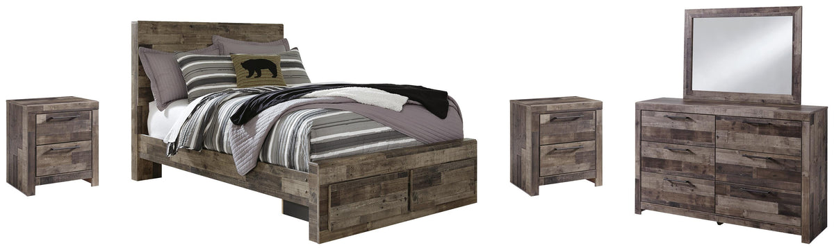Derekson Panel Bed with 2 Storage Drawers with Mirrored Dresser and 2 Nightstands