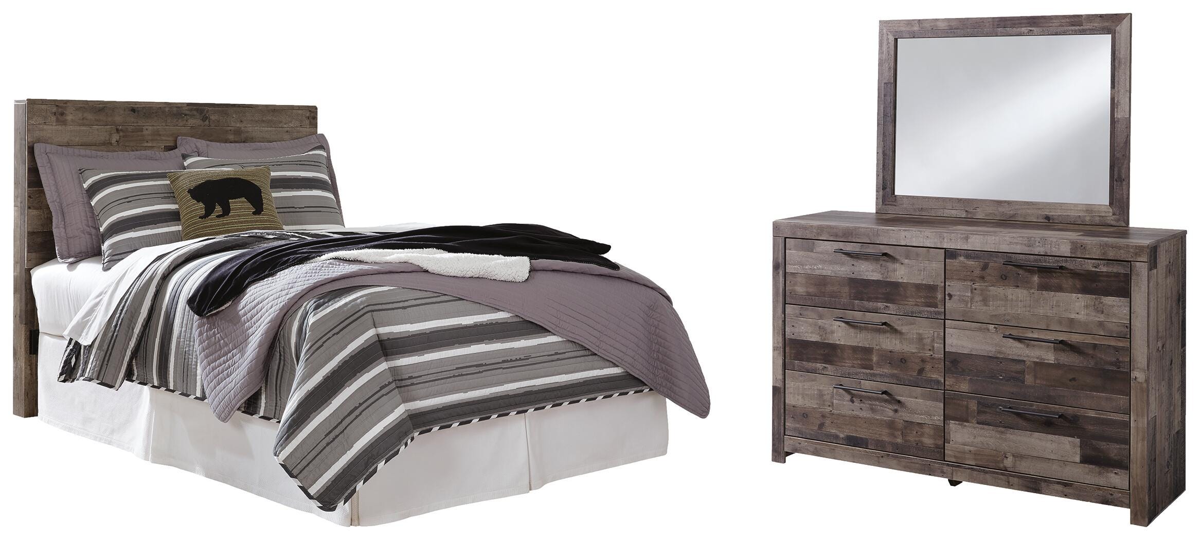 Derekson Panel Headboard with Mirrored Dresser