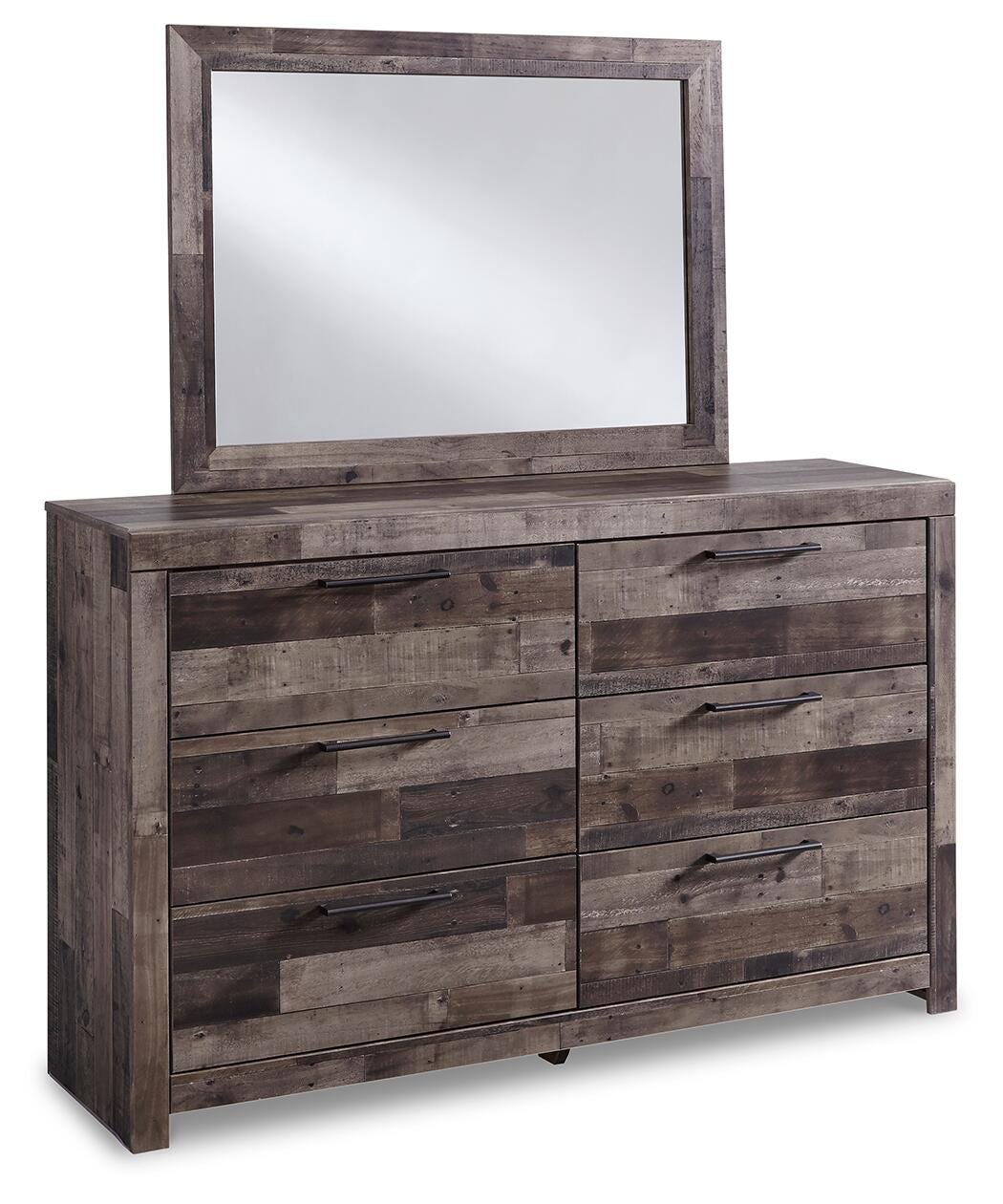 Derekson Panel Headboard with Mirrored Dresser and 2 Nightstands