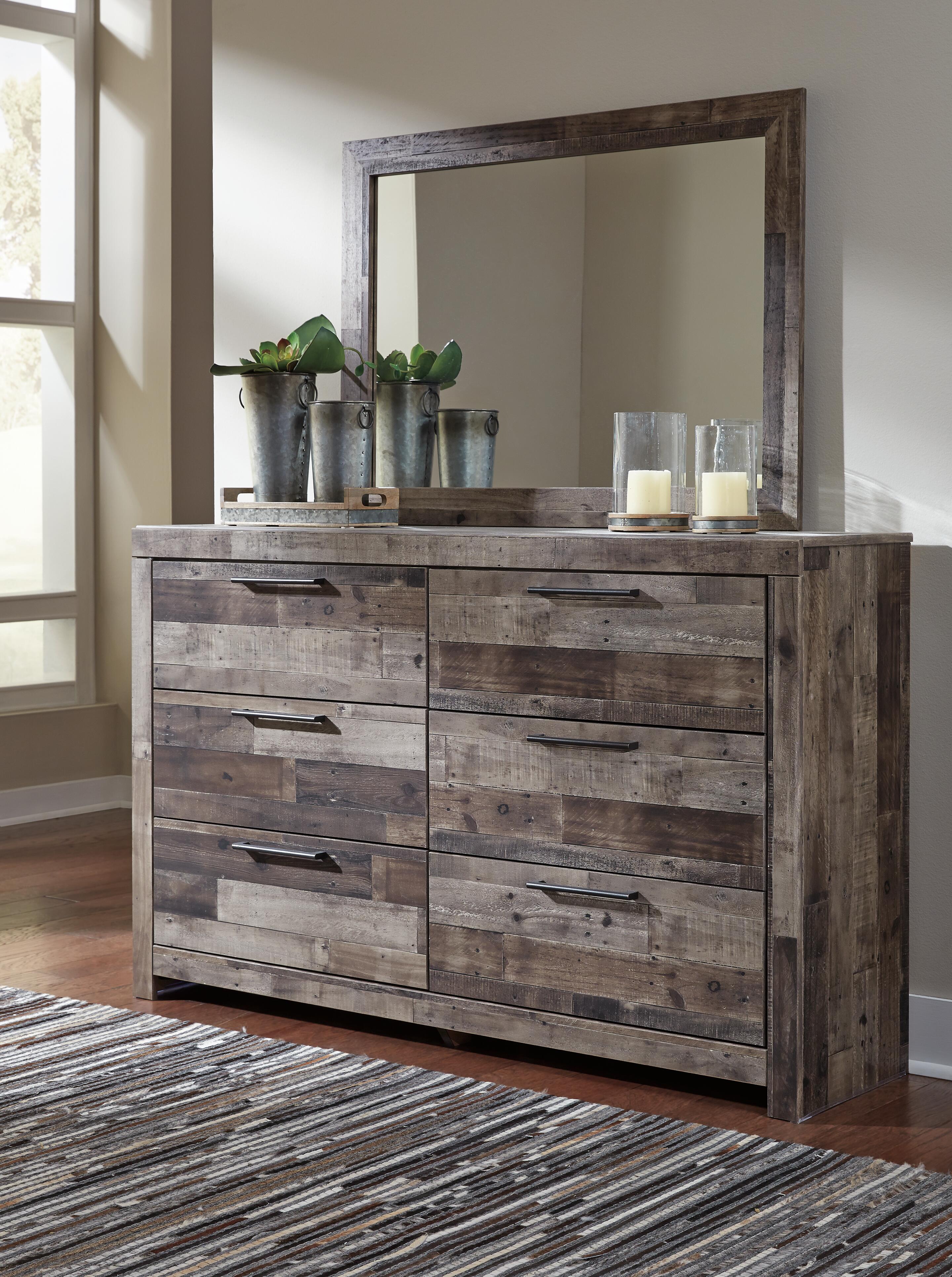 Derekson Panel Bed with 6 Storage Drawers with Mirrored Dresser