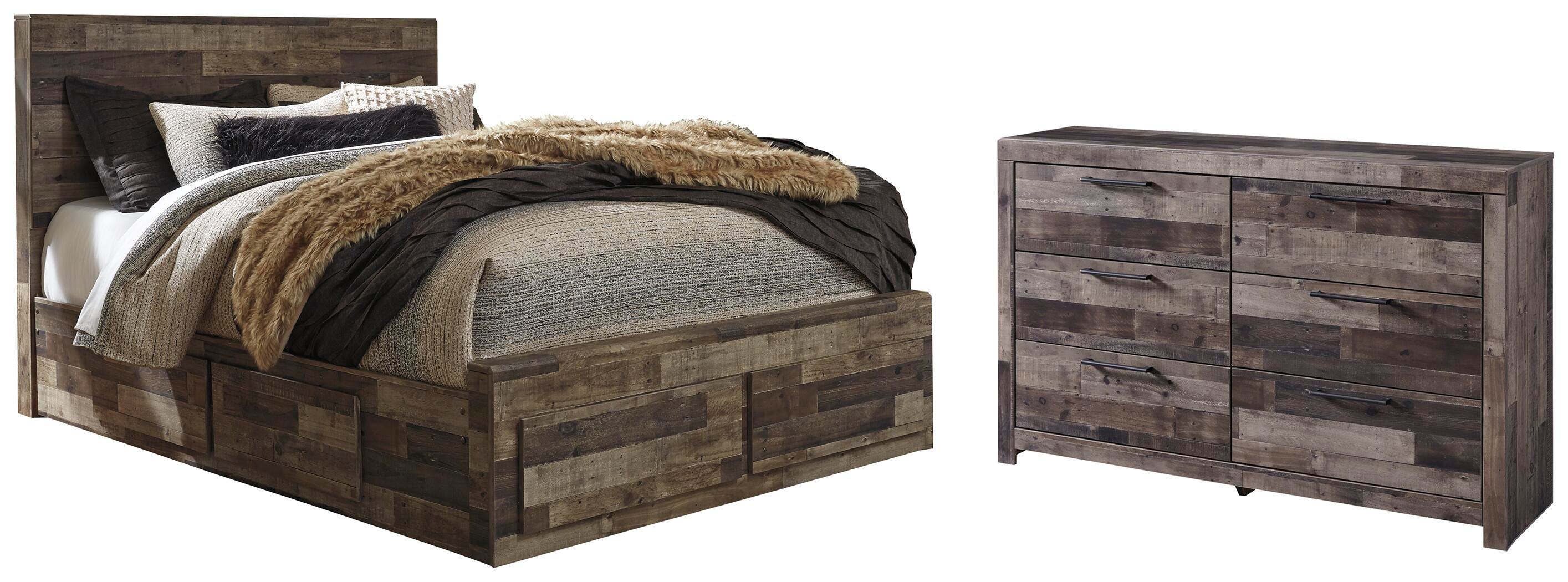 Derekson Panel Bed with 6 Storage Drawers with Dresser