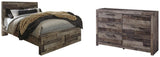 Derekson Panel Bed with 2 Storage Drawers with Dresser