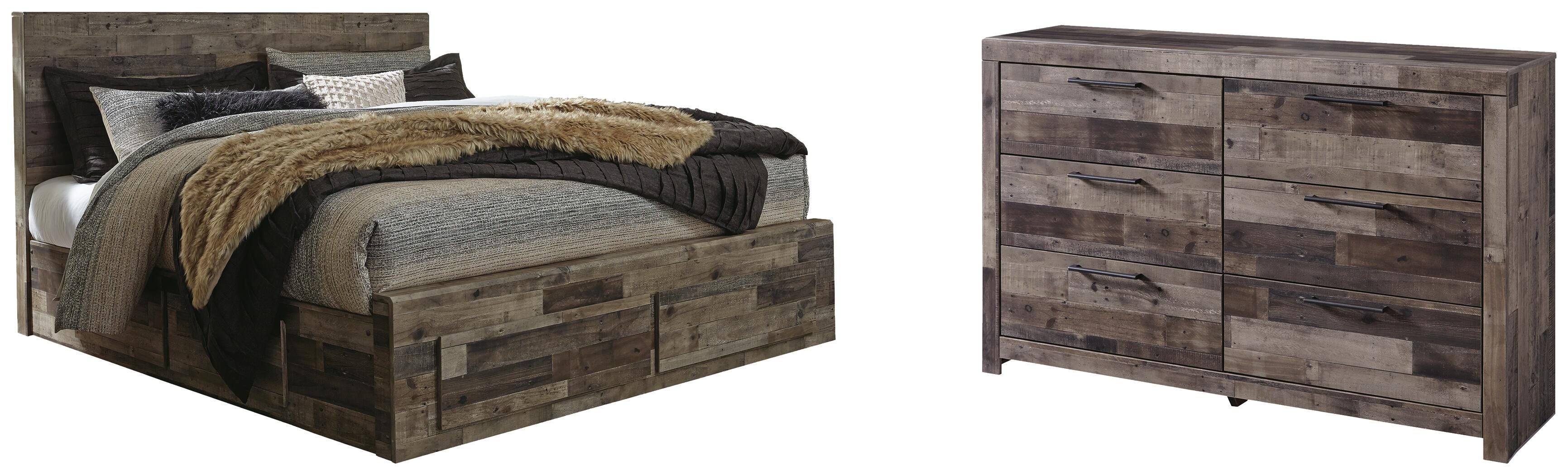 Derekson Panel Bed with 6 Storage Drawers with Dresser