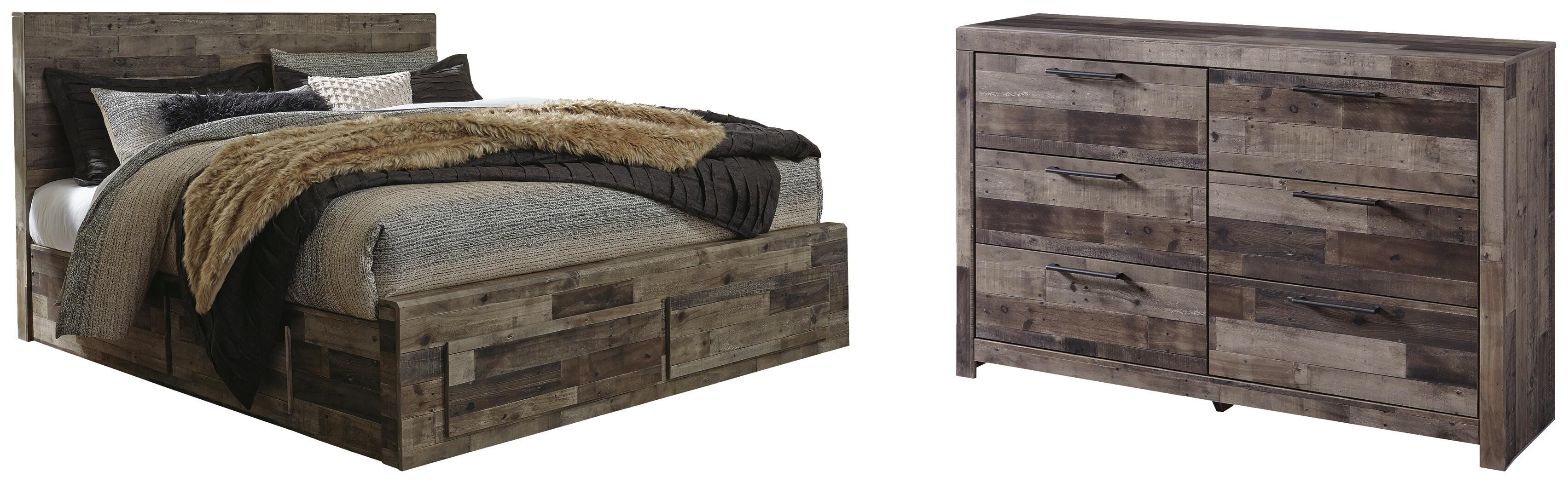Derekson Panel Bed with 2 Storage Drawers with Dresser