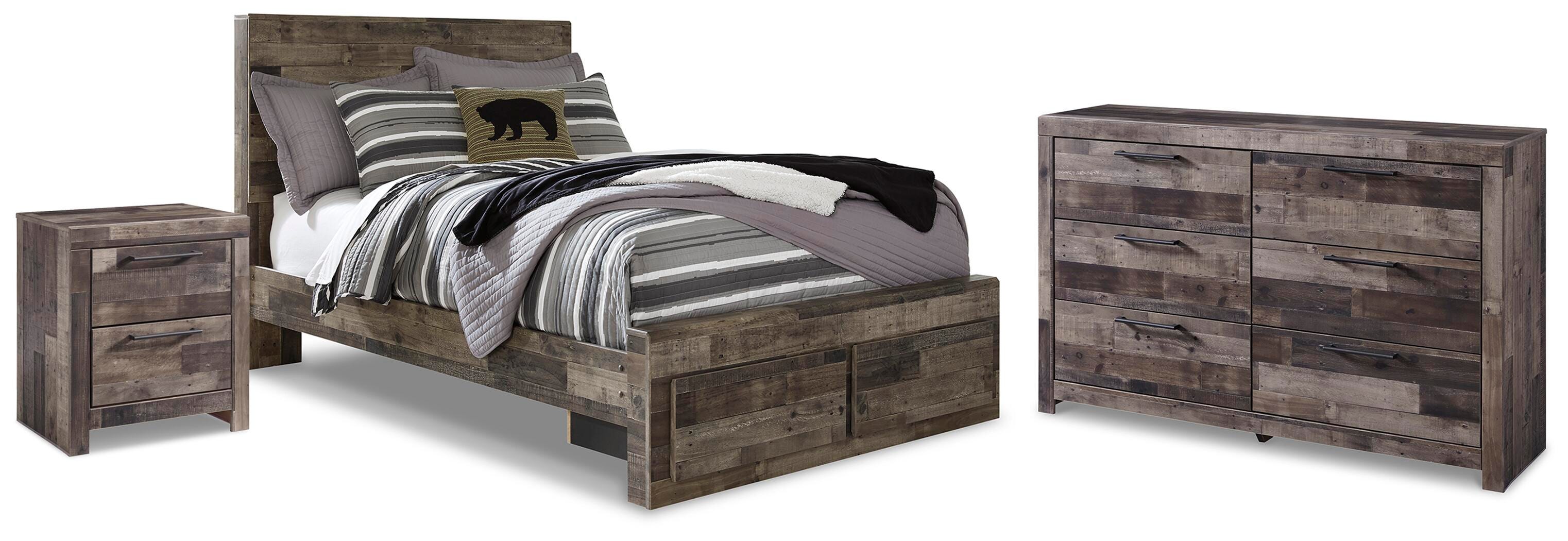 Derekson Panel Storage Bed, Dresser and Nightstand