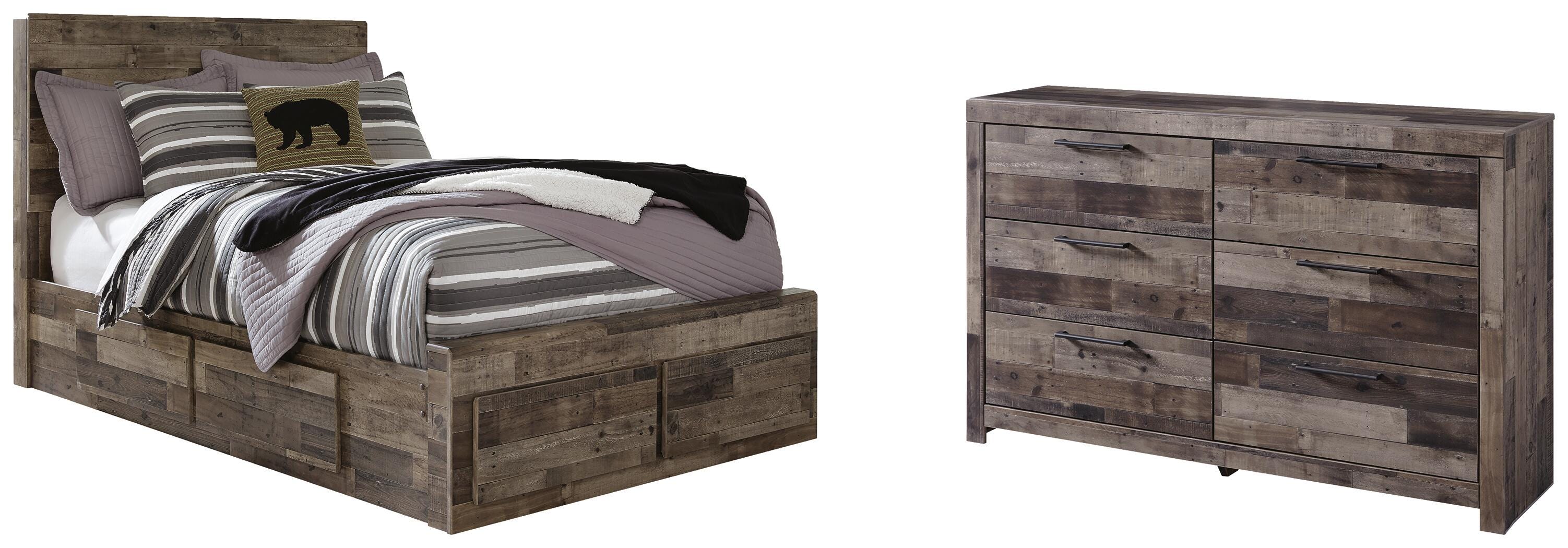 Derekson Panel Bed with 6 Storage Drawers with Dresser