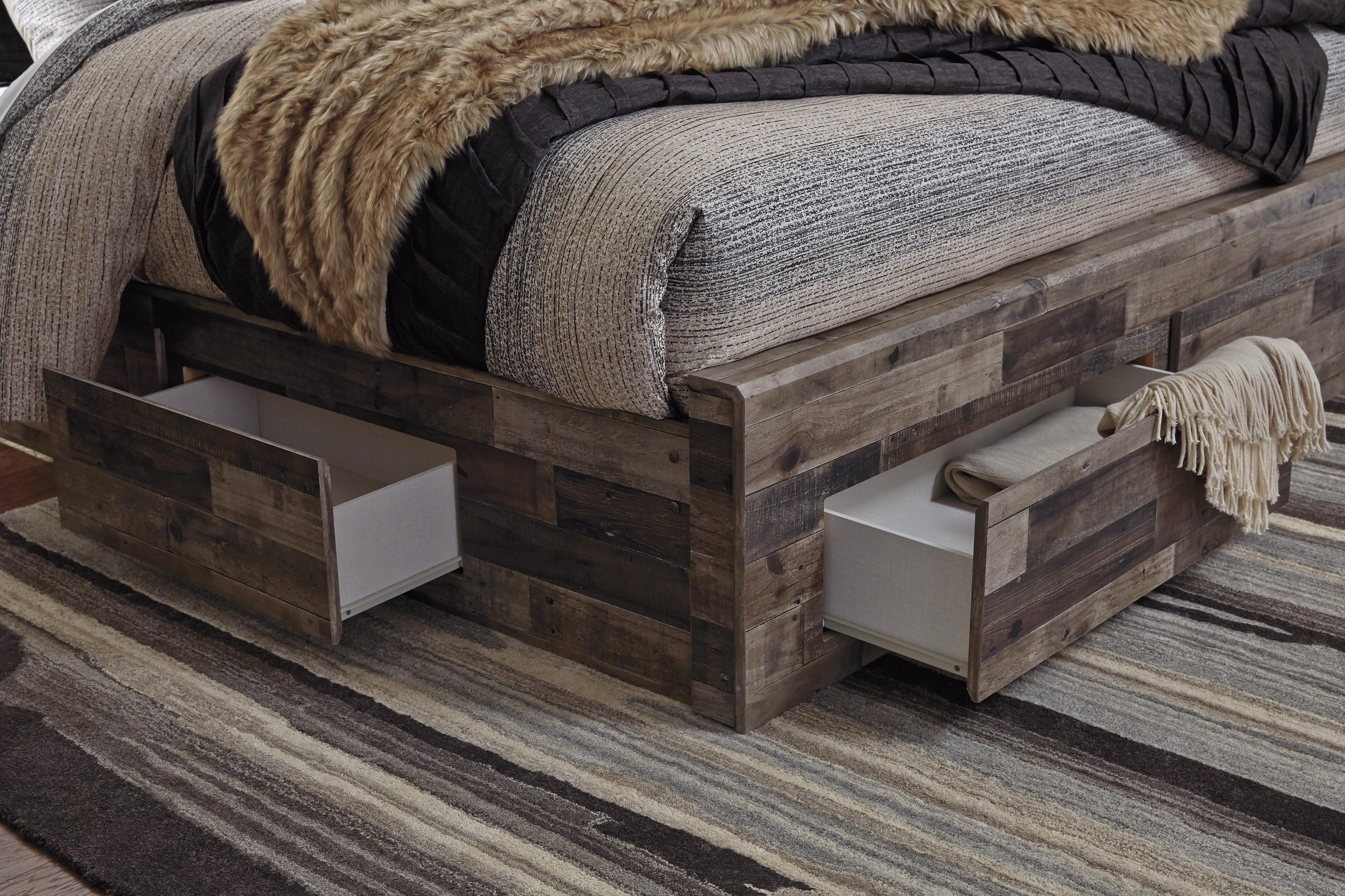 Derekson Panel Bed with 6 Storage Drawers with Mirrored Dresser, Chest and Nightstand