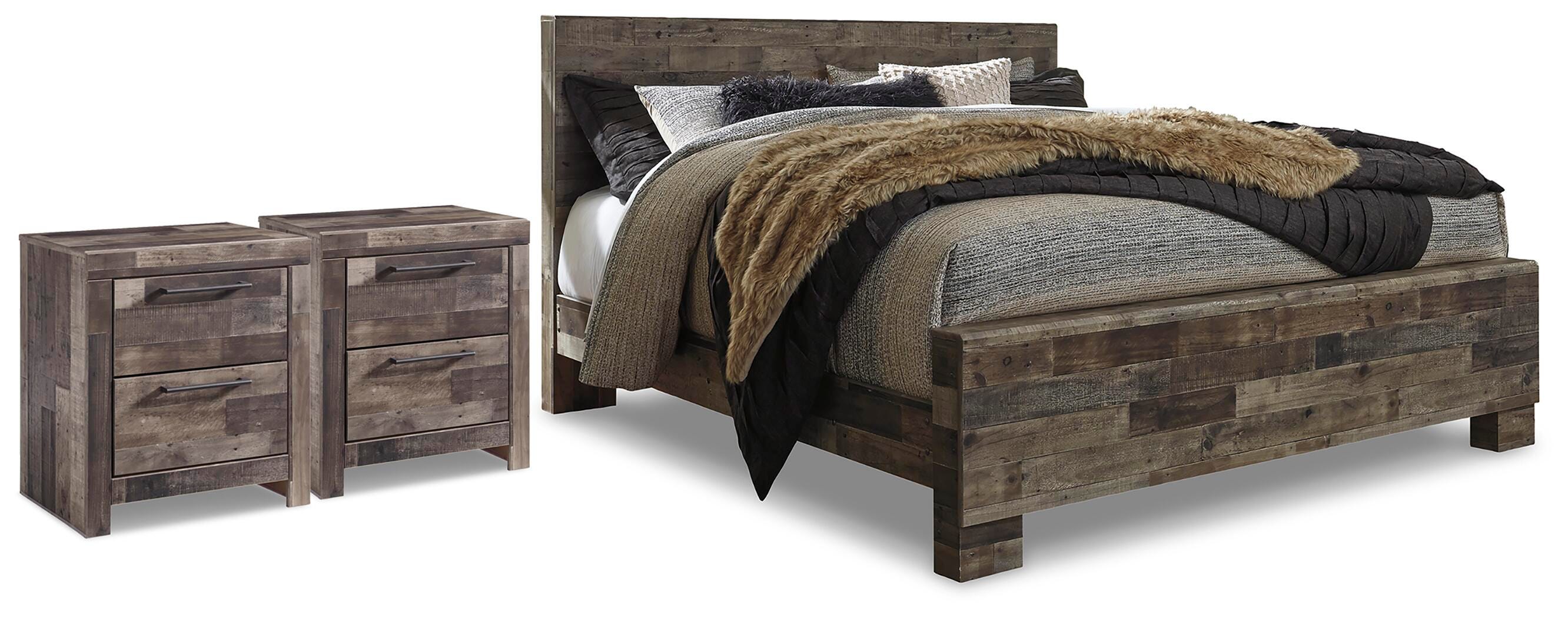 Derekson Panel Bed and 2 Nightstands