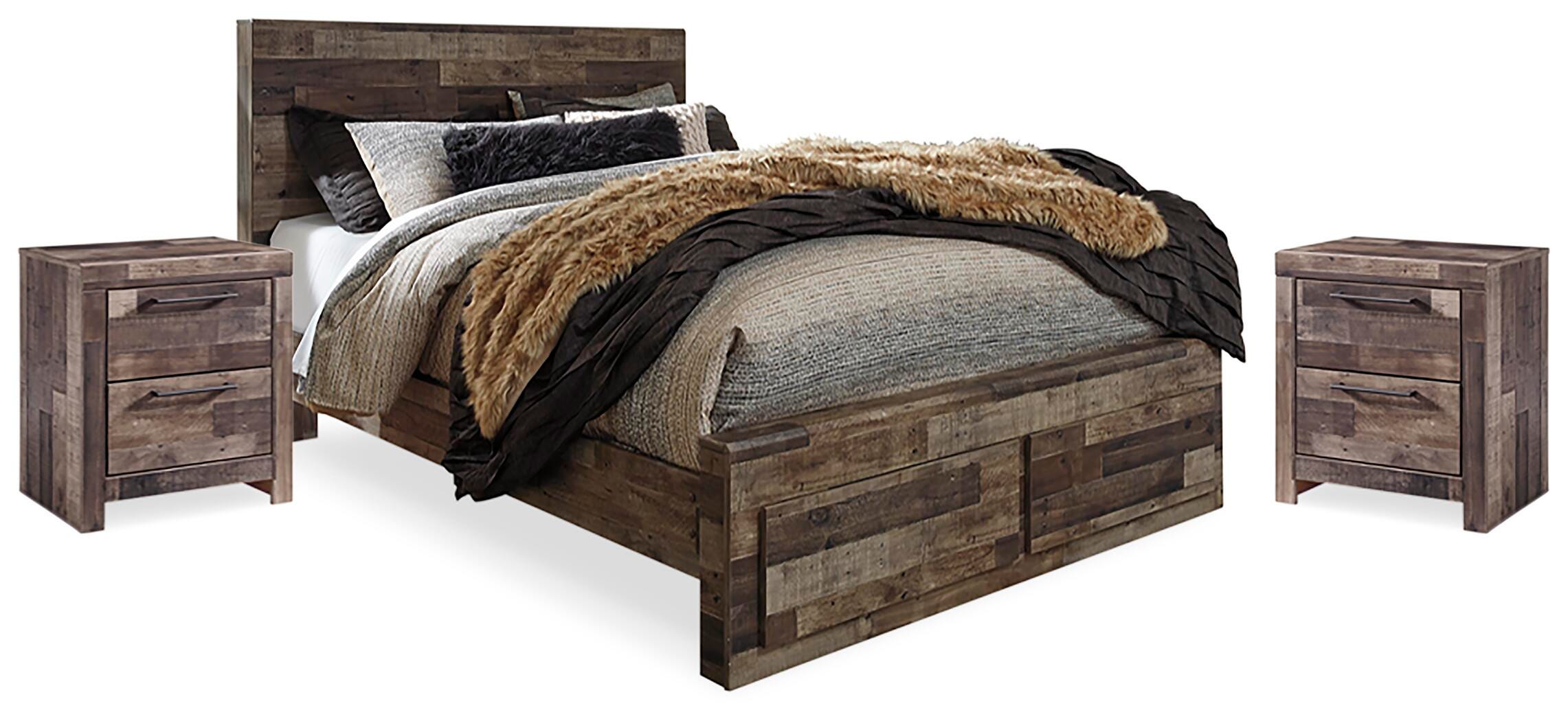 Derekson Panel Storage Bed and 2 Nightstands