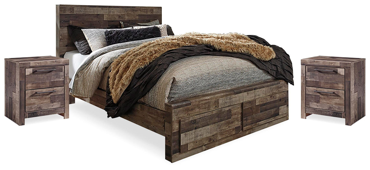 Derekson Panel Storage Bed and 2 Nightstands