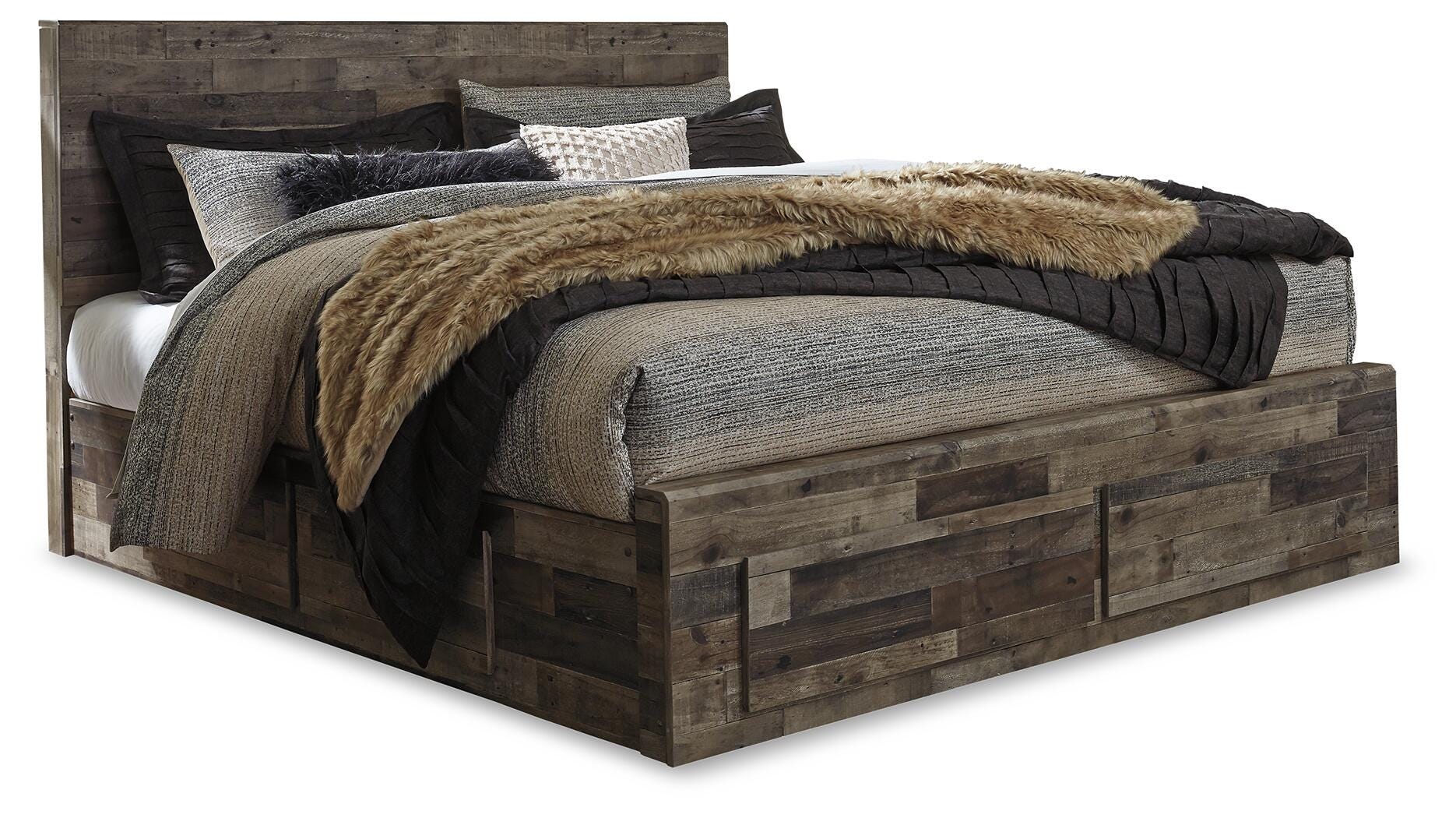 Derekson Panel Bed with 4 Storage Drawers with Mirrored Dresser