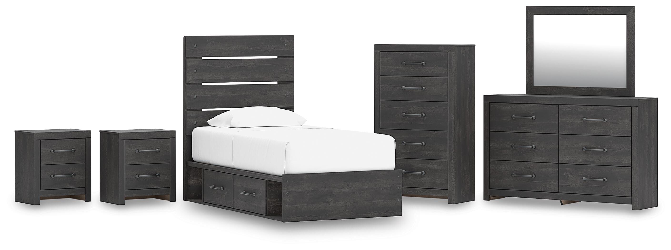 Hollivern Panel Bed with Storage, Dresser, Mirror, Chest and 2 Nightstands