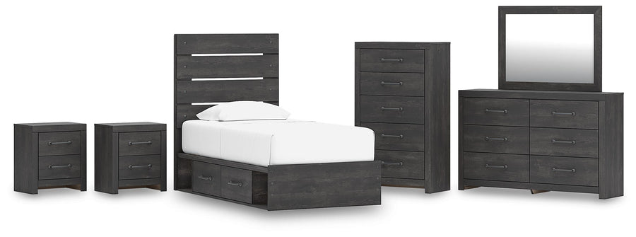 Hollivern Panel Bed with Storage, Dresser, Mirror, Chest and 2 Nightstands