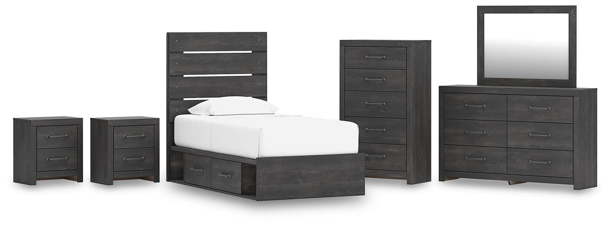 Hollivern Panel Bed with Storage, Dresser, Mirror, Chest and 2 Nightstands