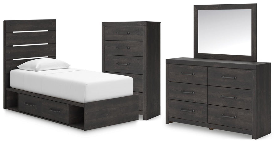 Hollivern Panel Bed with Storage, Dresser, Mirror and Chest