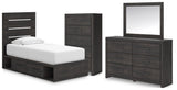 Hollivern Panel Bed with Storage, Dresser, Mirror and Chest