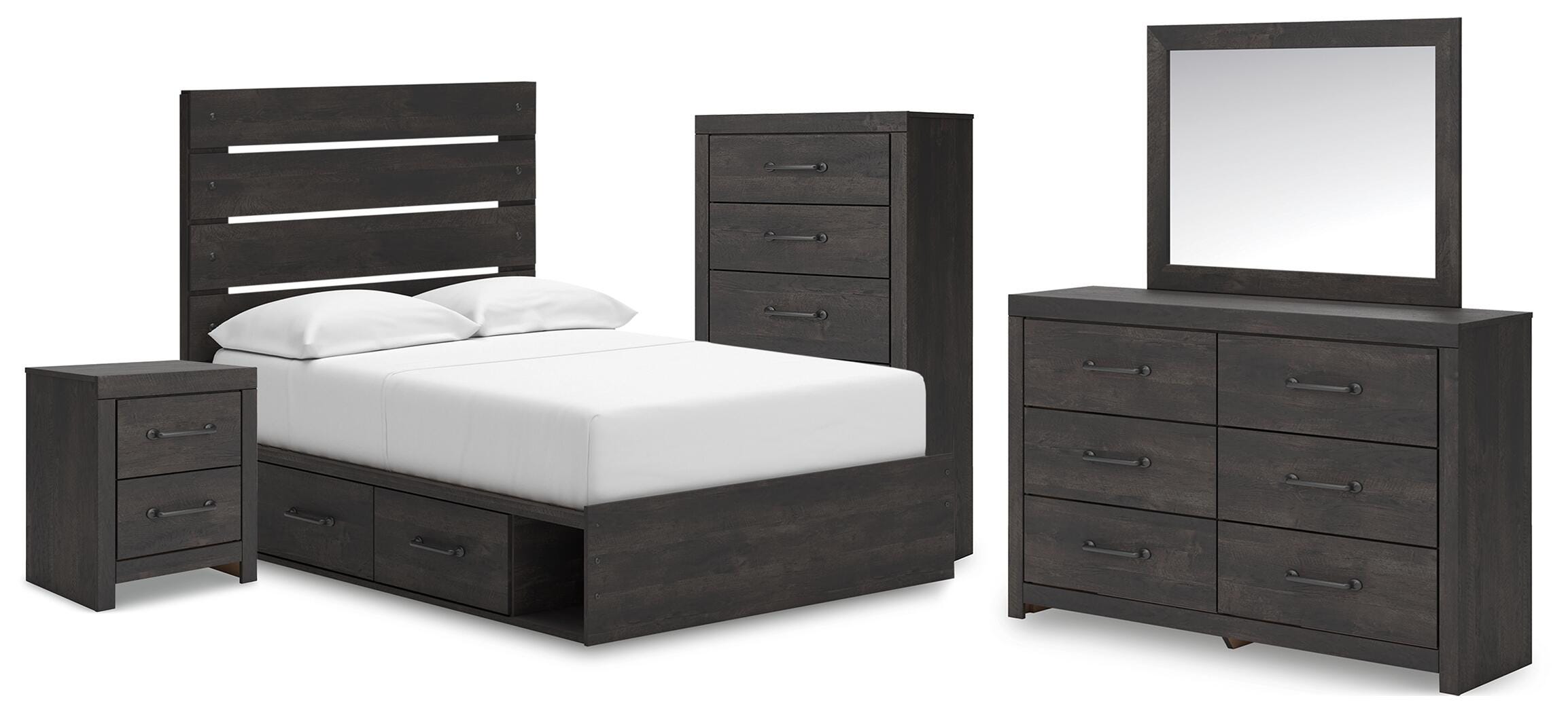 Hollivern Panel Bed with Storage, Dresser, Mirror, Chest and Nightstand