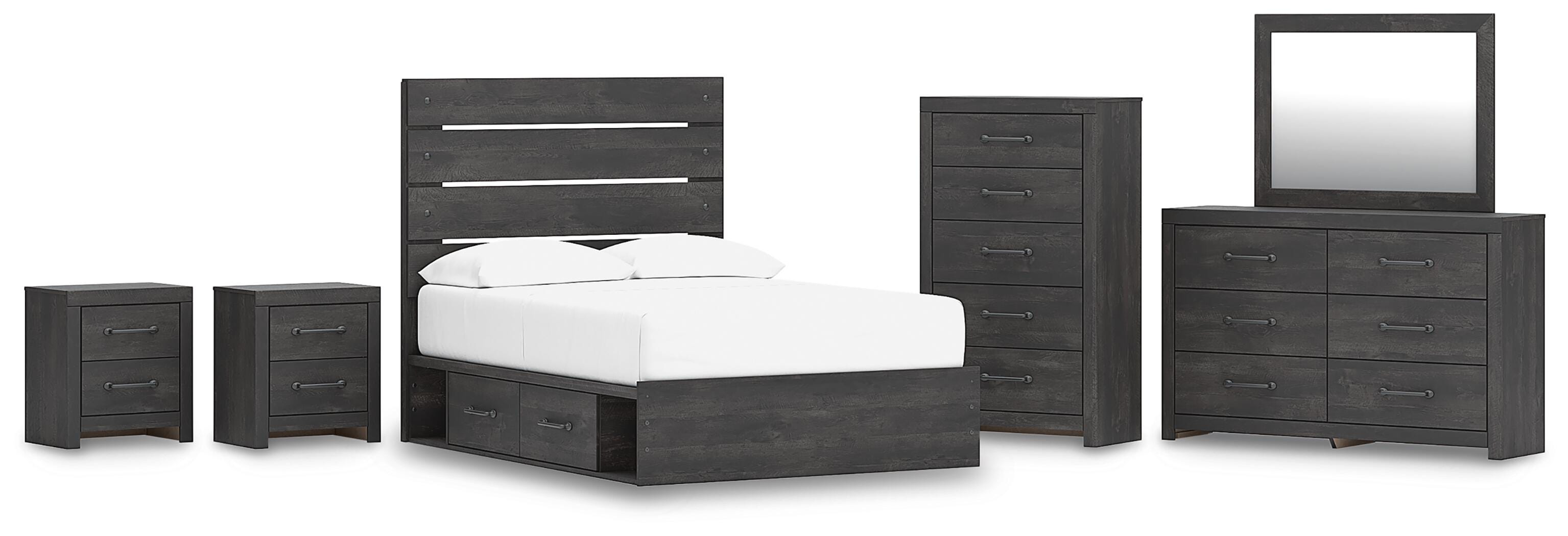 Hollivern Panel Bed with Storage, Dresser, Mirror, Chest and 2 Nightstands