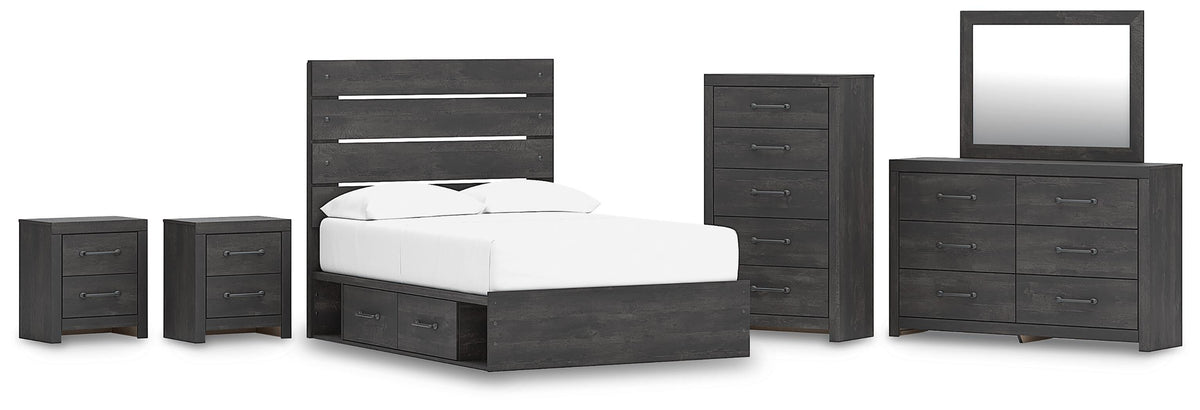 Hollivern Panel Bed with Storage, Dresser, Mirror, Chest and 2 Nightstands
