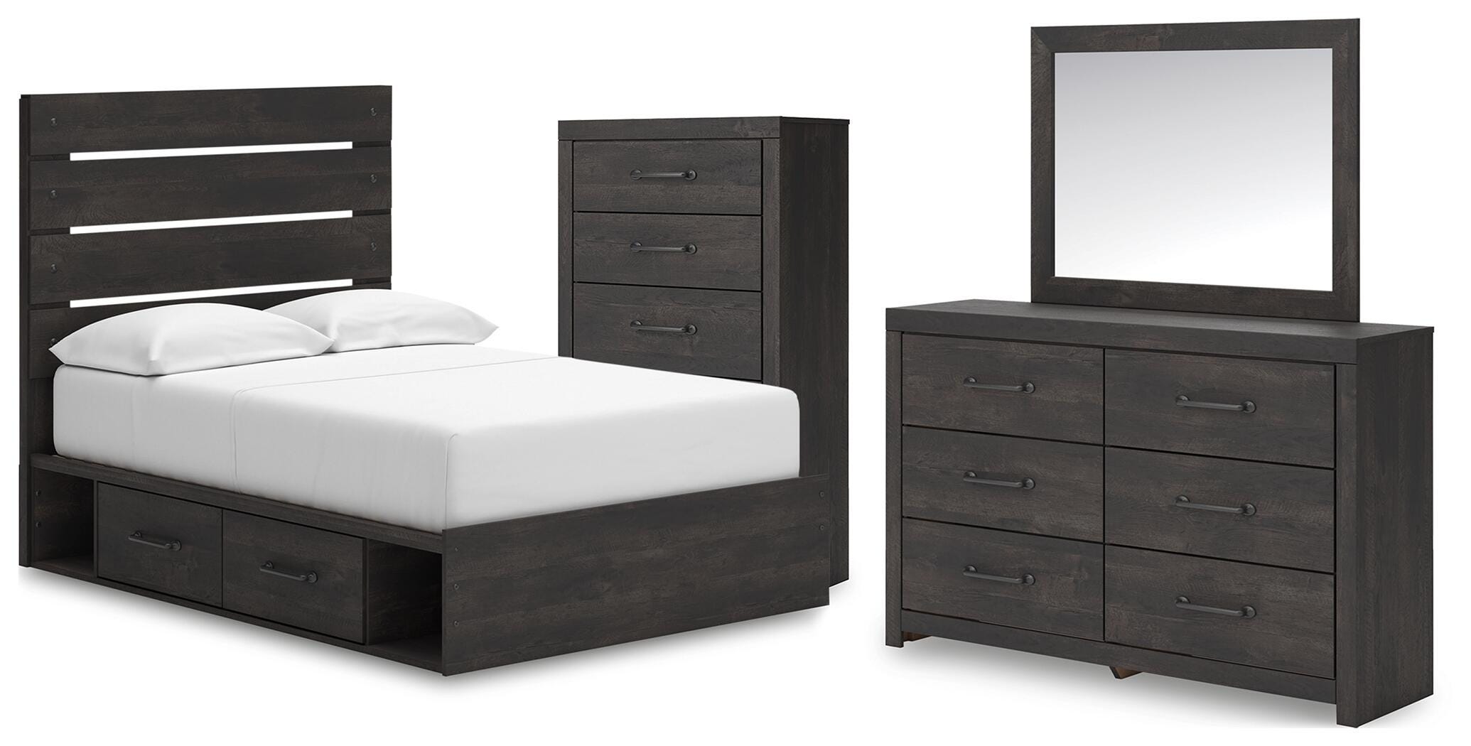 Hollivern Panel Bed with Storage, Dresser, Mirror and Chest