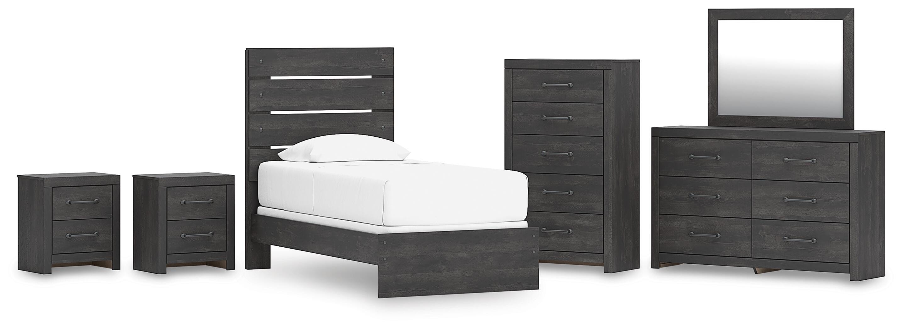 Hollivern Panel Bed, Dresser, Mirror, Chest and 2 Nightstands