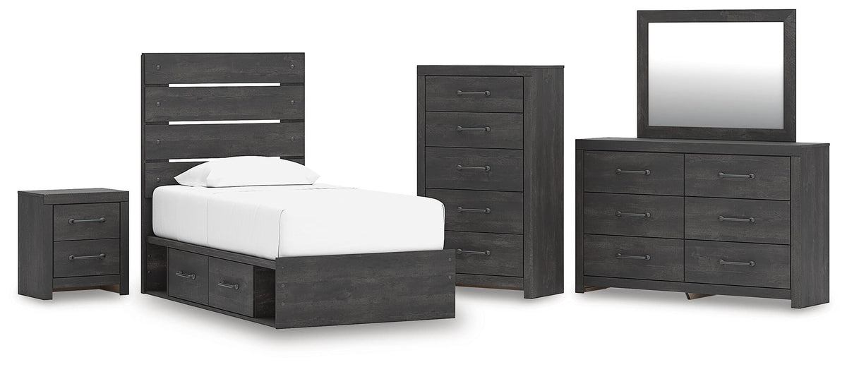 Hollivern Panel Storage Bed, Dresser, Mirror, Chest and Nightstand