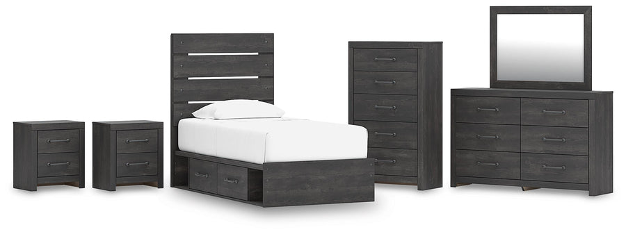 Hollivern Panel Storage Bed, Dresser, Mirror, Chest and 2 Nightstands