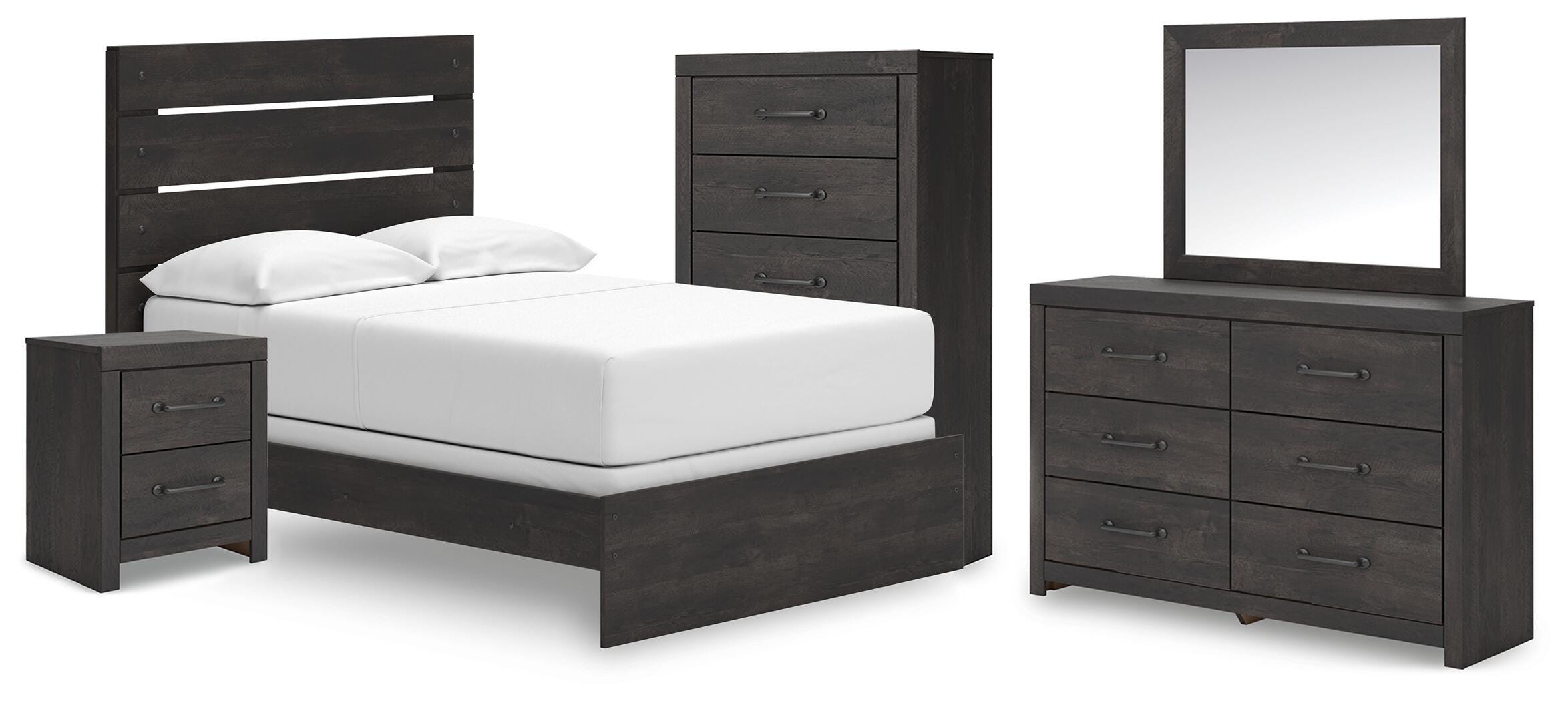 Hollivern Panel Bed, Dresser, Mirror, Chest and Nightstand