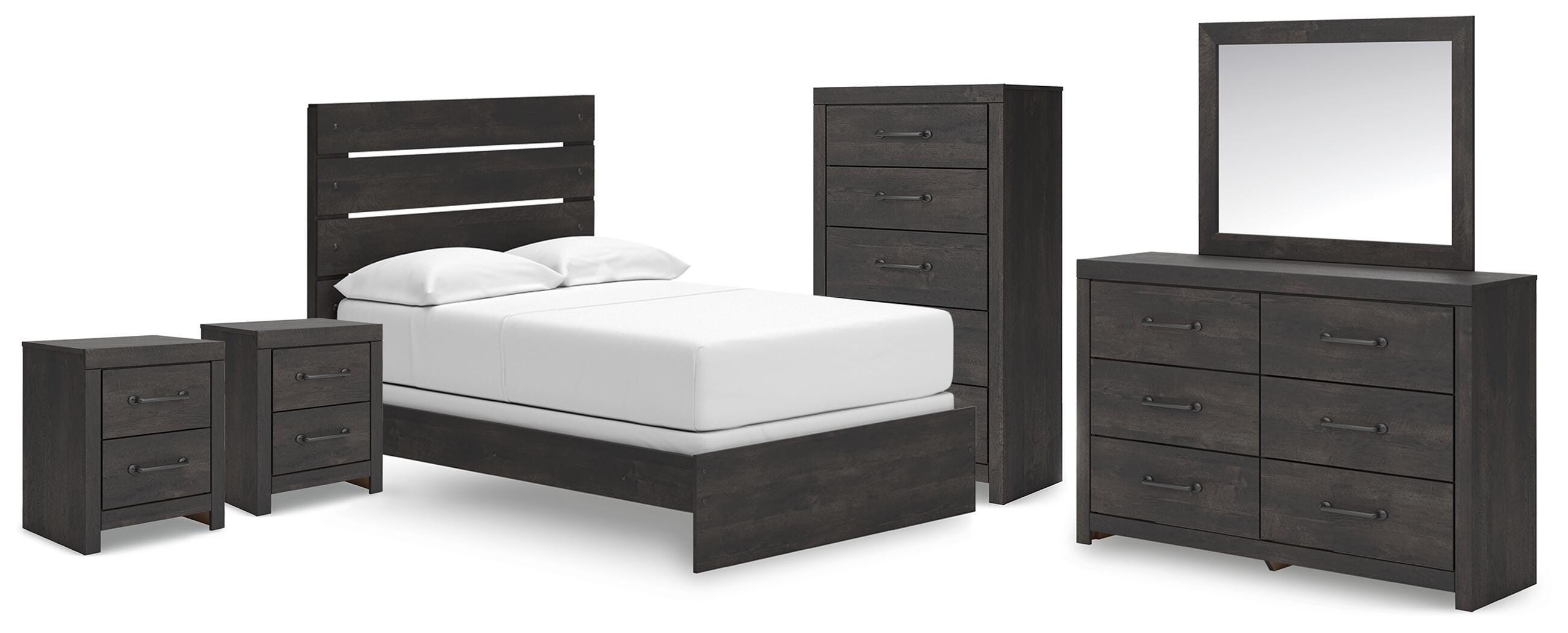 Hollivern Panel Bed, Dresser, Mirror, Chest and 2 Nightstands