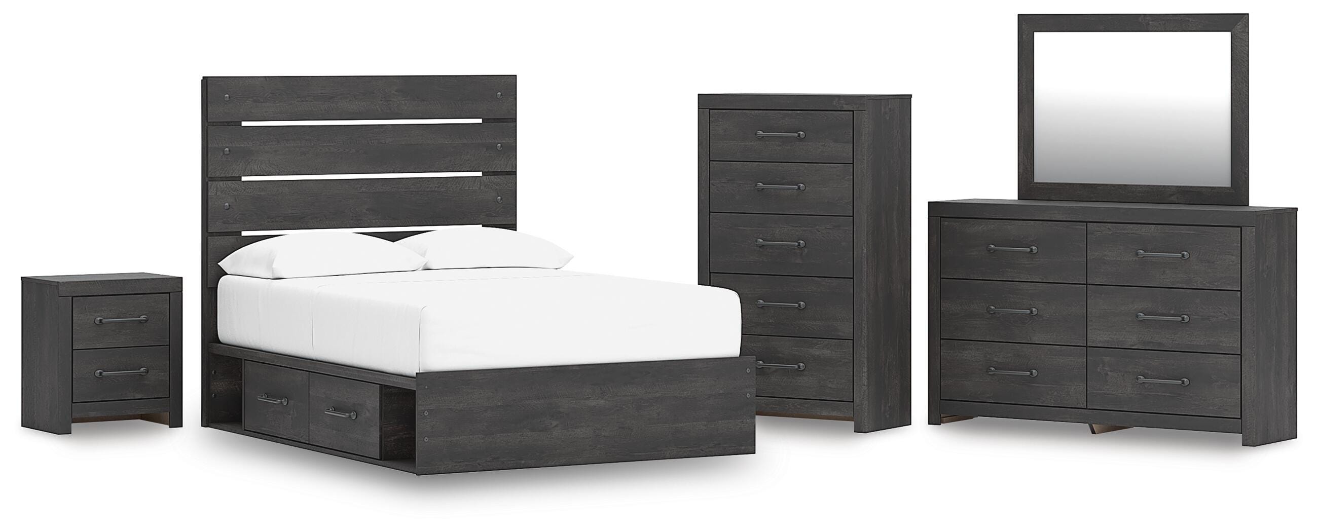 Hollivern Panel Storage Bed, Dresser, Mirror, Chest and Nightstand