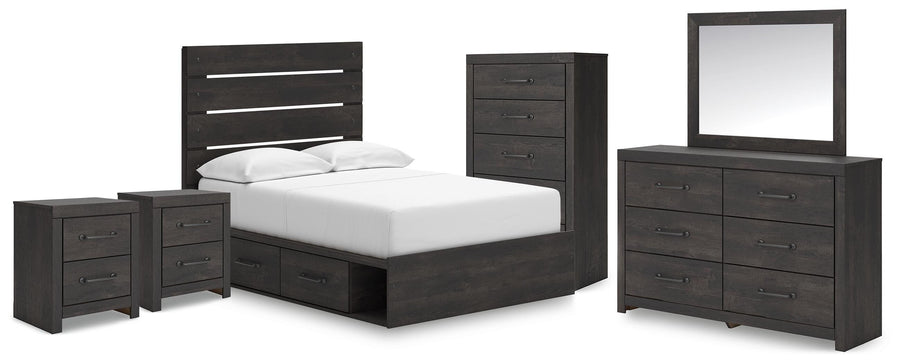 Hollivern Panel Storage Bed, Dresser, Mirror, Chest and 2 Nightstands
