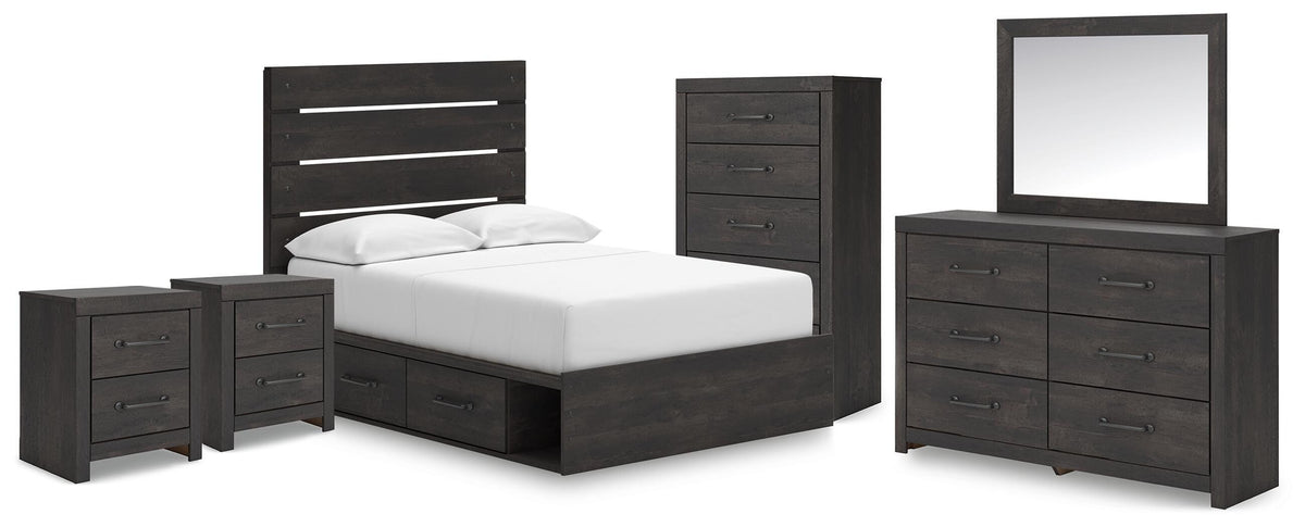 Hollivern Panel Storage Bed, Dresser, Mirror, Chest and 2 Nightstands