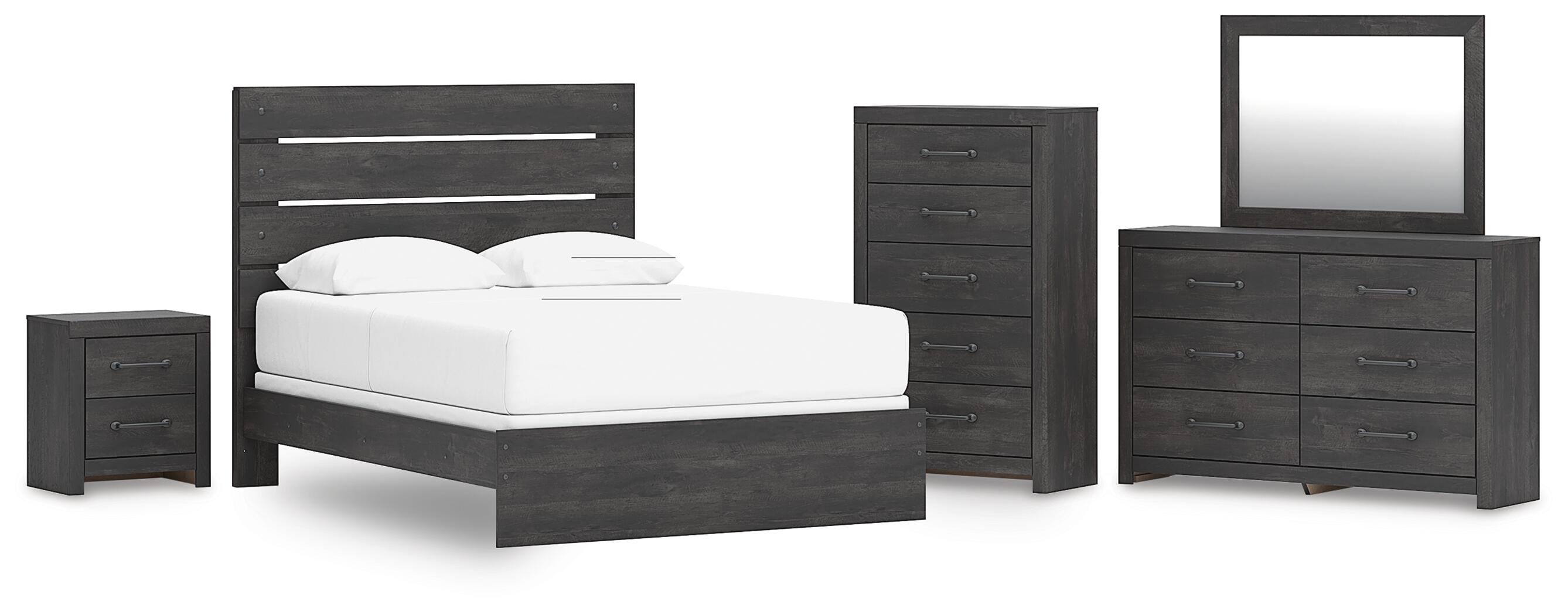 Hollivern Panel Bed, Dresser, Mirror, Chest and Nightstand