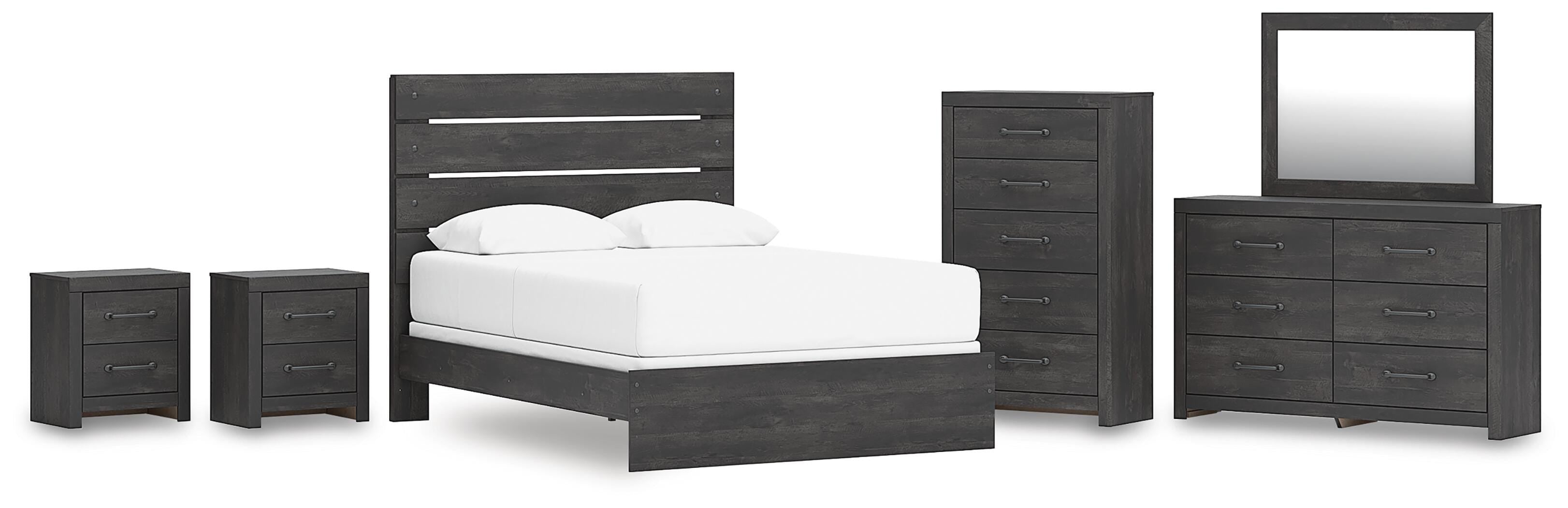 Hollivern Panel Bed, Dresser, Mirror, Chest and 2 Nightstands